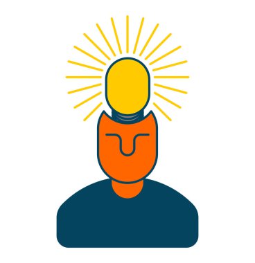 Yaratıcı bir fikir. Akıllı patron. ampul kafasında olan adam. Brig