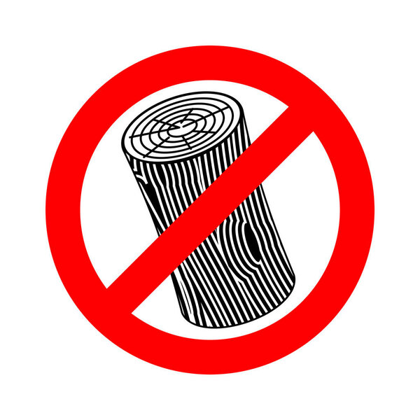 Stop log sign. Wooden billet ban. Road red Forbidden symbol