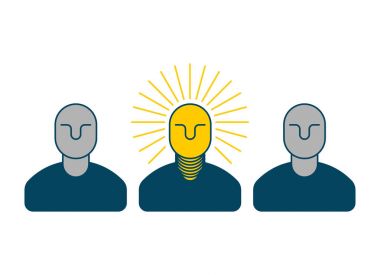 Yaratıcı bir fikir. Akıllı patron. ampul kafasında olan adam. Brig