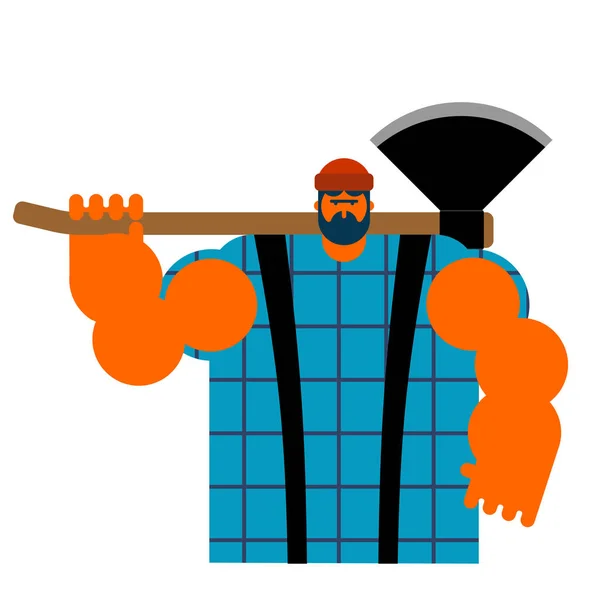 Lumberjack fuerte aislado. Cortador de madera y hacha. Un gran leñador. f) — Archivo Imágenes Vectoriales