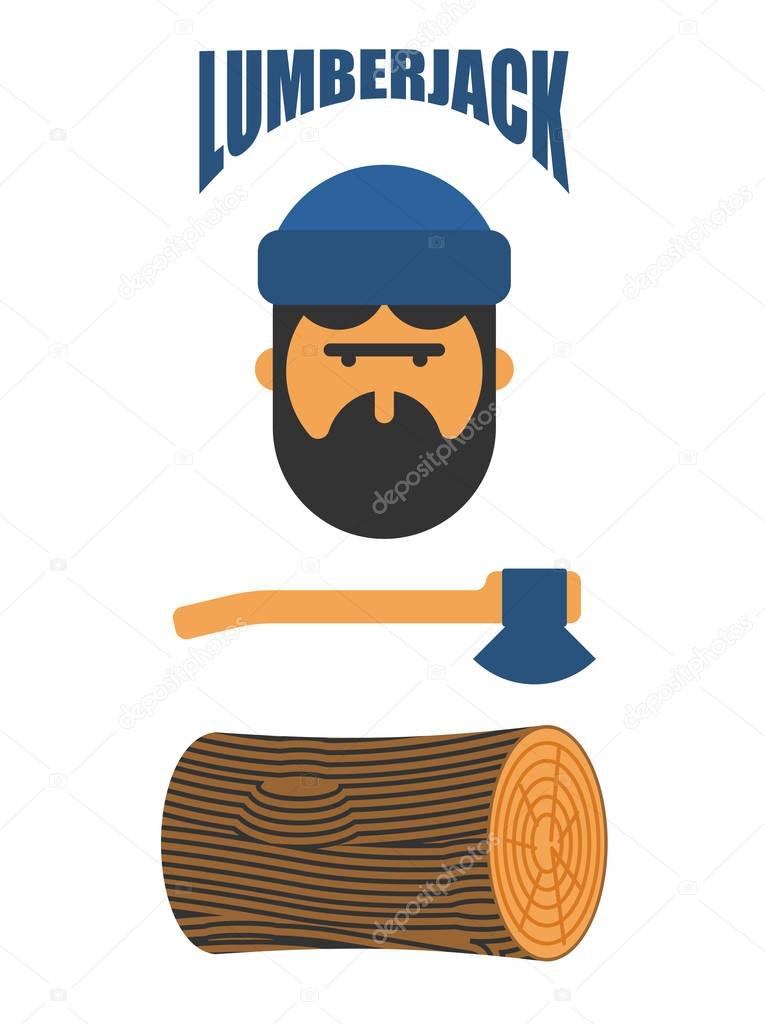 Lumberjack icon set. Woodcutter sign. lumberman symbol. feller with beard and axes