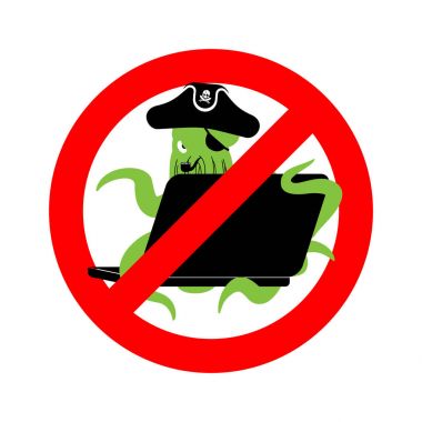 Web korsan ahtapot ve dizüstü durdurun. Yasak işareti poulpe Internet hac