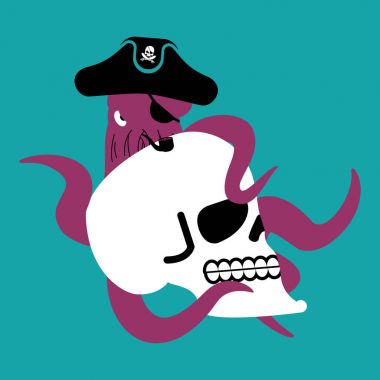 Ahtapot korsan ve kafatası. poulpe korsan ve iskelet kafa. Ey