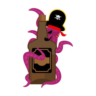 Ahtapot korsan ve şişe dolusu ROM. poulpe korsan ve brendi. E