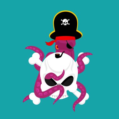 Ahtapot korsan ve kafatası. poulpe korsan ve iskelet kafa. Ey