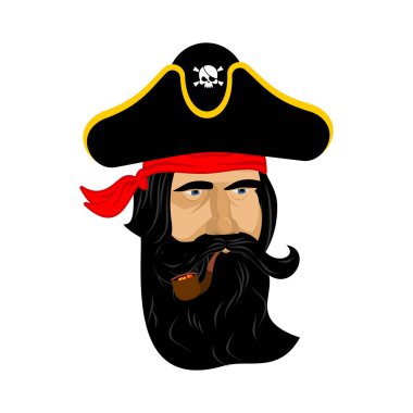 Şapkalı korsan portresi. Göz bandı ve sigara borusu. filibuster 