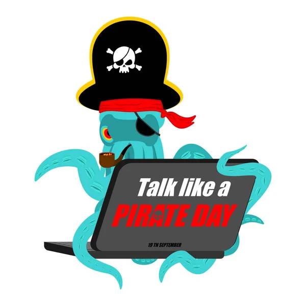 Hablar internacionalmente como un pirata. Pulpo web pirata y vuelta — Vector de stock