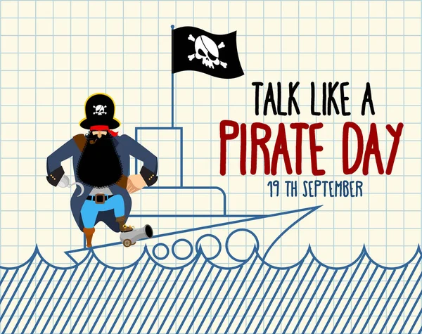 Міжнародні розмови як пірат день. Корабель пофарбований і пірат — стоковий вектор