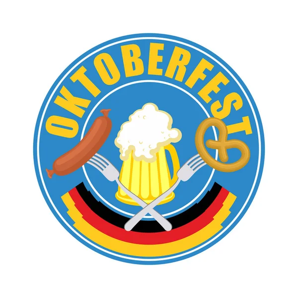 Oktoberfest symbol of beer, sausage and pretzel. Sign National H — Stock Vector
