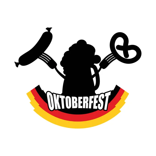 Oktoberfest symbol of beer, sausage and pretzel. Sign National H — Stock Vector