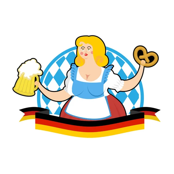 Kubek dziewczyna i piwa Oktoberfest. Festiwal piwa krajowe w Niemczech — Wektor stockowy