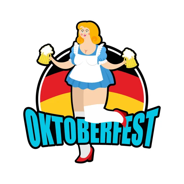 Oktoberfest meisje en bier mok. Nationale bierfestival in Duitsland — Stockvector