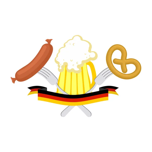 Oktoberfest sör, kolbász és perec jelképe. Nemzeti H jel — Stock Vector