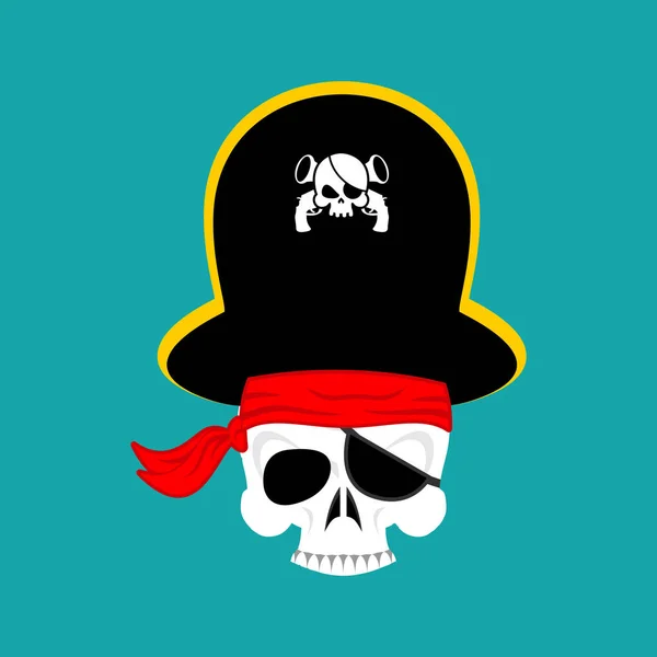 Crâne Pirate portrait en chapeau. Un bandeau. casquette d'obstruction. squelette — Image vectorielle
