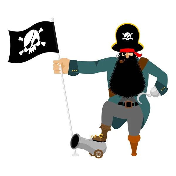 Gancho pirata e canhão. Colírio e cachimbo. filibuster — Vetor de Stock