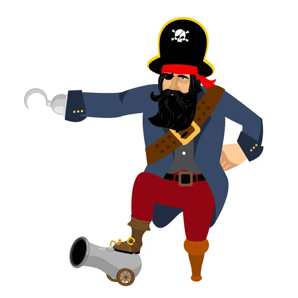 Crochet pirate et canon. Patch pour les yeux et pipe à fumer. filibuster — Image vectorielle