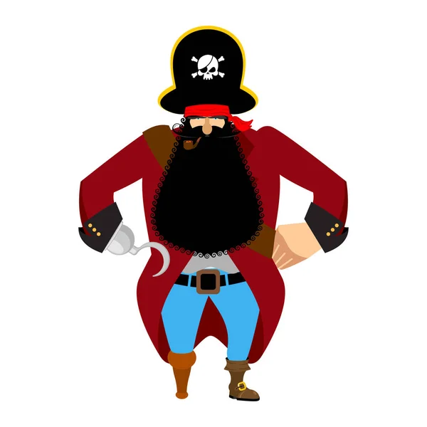 Pirate isolé. Patch pour les yeux et pipe à fumer. casquette d'obstruction. Bo ! — Image vectorielle