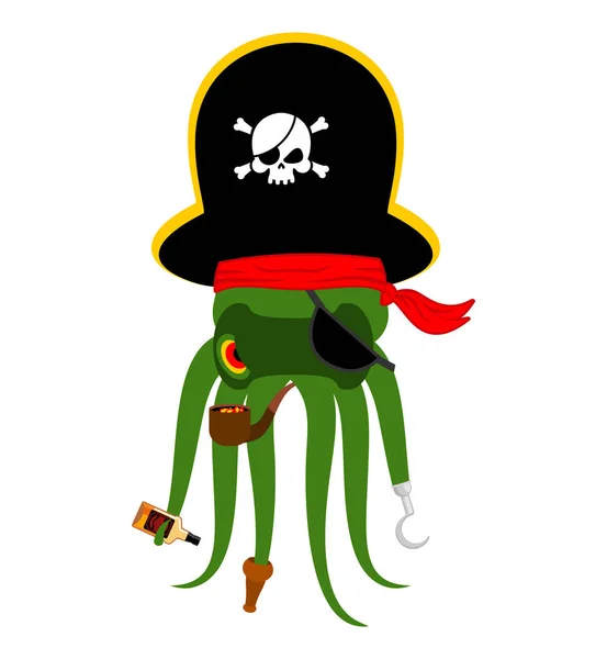 Pirata pulpo. Poulpe bucanero. Parche ocular y pipa humeante. Pi — Vector de stock