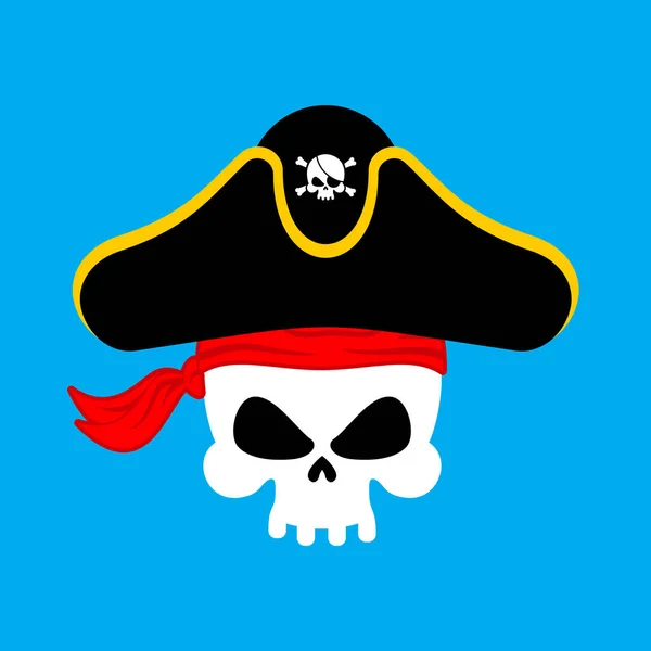 Crâne Pirate portrait en chapeau. Un bandeau. casquette d'obstruction. squelette — Image vectorielle