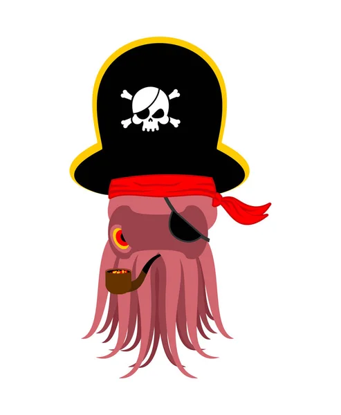 Pirata pulpo. Poulpe bucanero. Parche ocular y pipa humeante. Pi — Vector de stock