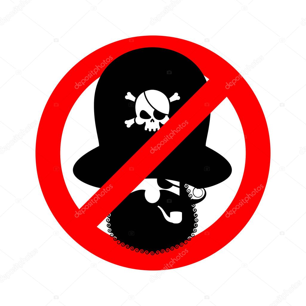 Stop pirate. Red prohibiting sign rover. Ban filibuster