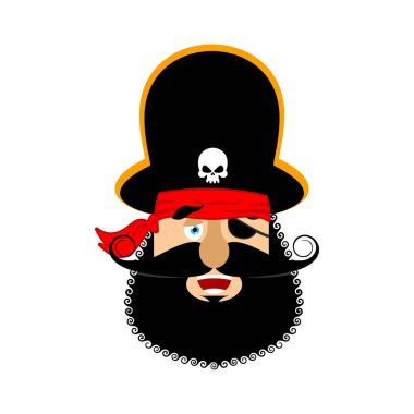 Korsan mutlu emoji kafa. Muhaliflerden neşeli duygu yüz. Buccanee