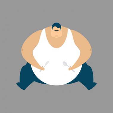 İzole oturan şişman adam. Obur kalın adam. Şişko vektör illust