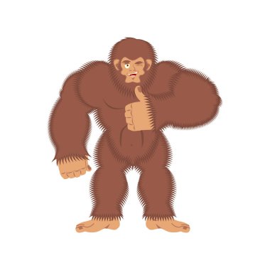 Bigfoot başparmak yukarıya. Yeti Göz kırpmalar emoji. Kar adam neşeli