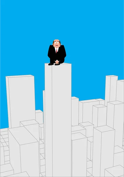Empresario asustado en rascacielos. asustado hombre de negocios en roo — Archivo Imágenes Vectoriales
