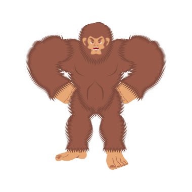 Bigfoot kızgın. Yeti kötülük. Kar adam agresif. Vektör 