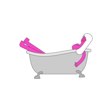 Kadın yalan banyo. Kız küvette yıkama. Vektör çizim