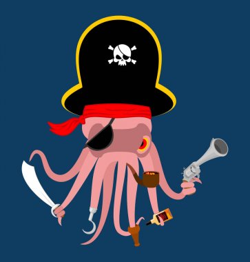 korsan ahtapot. canavar istilacı. Devilfish korsan şapkalı. Kılıcı 