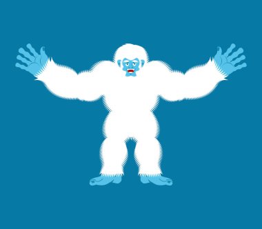 Yeti neşeli. Bigfoot neşeli. Kar adam mutlu. Vektör 
