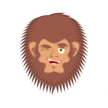 Bigfoot emoji kırpmak. Yeti neşeli duygu yüz. İğrenç snowma