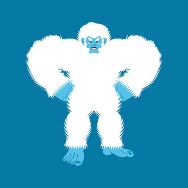 Yeti kızgın. Bigfoot kötülük. Kar adam agresif. Vektör 