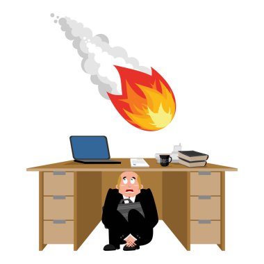 İşadamı göktaşı masanın altına korkuttu. korkmuş iş