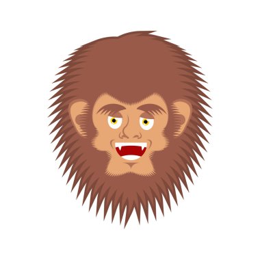 Bigfoot gülen surat. Yeti neşeli emoji. Kar adam Merr'e