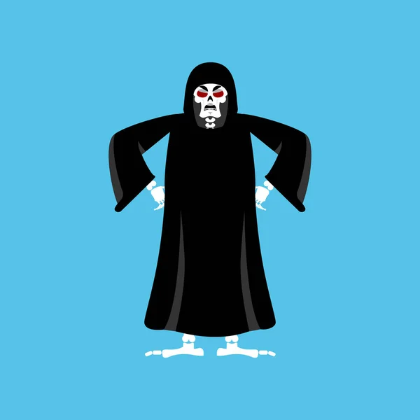 Grim reaper angry. death evil. aggressive skeleton in black cloa — Stock Vector
