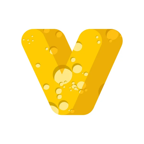 Letter V kaas lettertype. Symbool van cheesy alfabet. Zuivel type van voeding — Stockvector