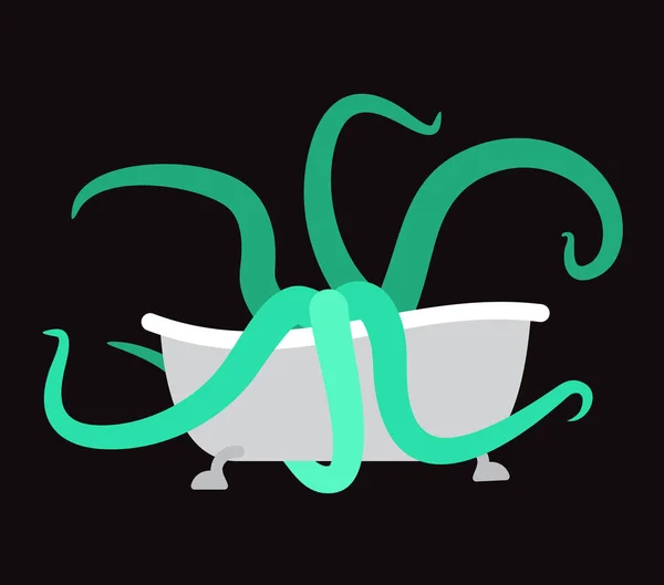 Banho e Octopus. banheira e monstro. Ilustração vetorial —  Vetores de Stock