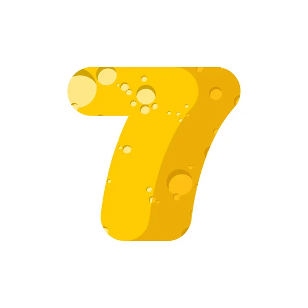 Figuur 7 kaas lettertype. cijfer zeven van cheesy alfabet. Zuivel Fo — Stockvector