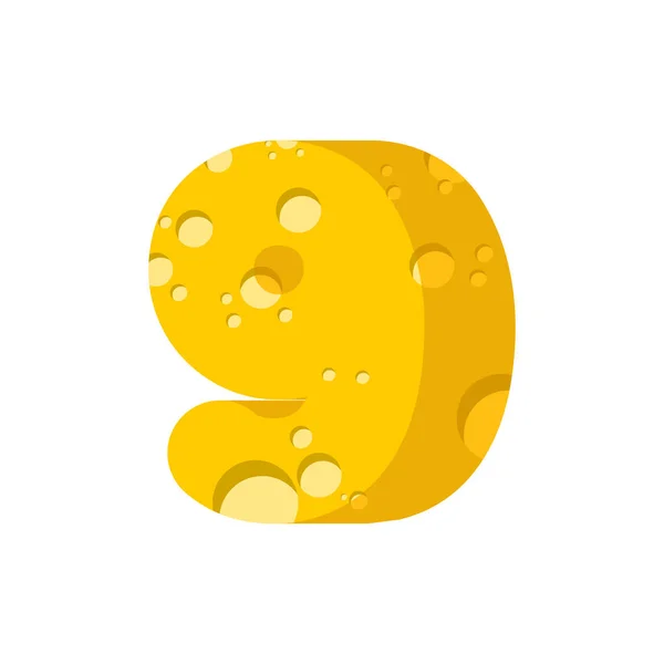Figura 9 fuente de queso. número nueve del alfabeto cursi. Foo lácteo — Vector de stock