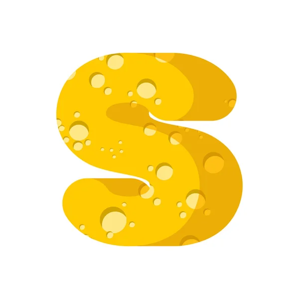 Το γράμμα S τυρί γραμματοσειρά. Σύμβολο της τυρώδης αλφάβητο. Γαλακτοκομικά τρόφιμα τύπου — Διανυσματικό Αρχείο