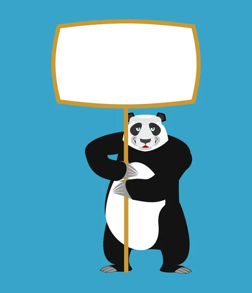 Panda sosteniendo la pancarta en blanco. Oso chino y blanco en blanco. Animales. — Vector de stock