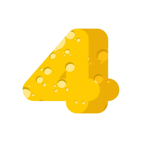 Figure 4 cheese font. numeral four of cheesy alphabet. Dairy Foo — Stock Vector