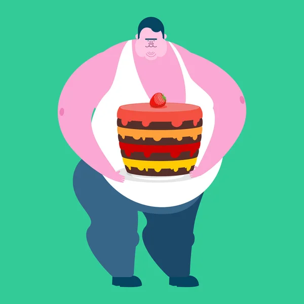 Fat Man en taart. Veelvraat dikke man en taart. Fatso vector illust — Stockvector