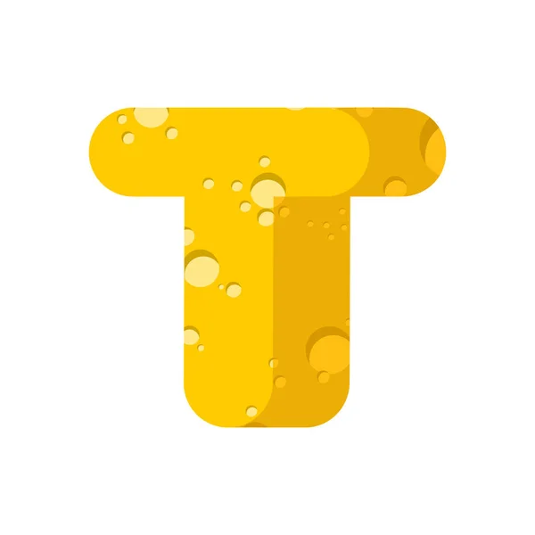 Γράμμα T τυρί γραμματοσειρά. Σύμβολο της τυρώδης αλφάβητο. Γαλακτοκομικά τρόφιμα τύπου — Διανυσματικό Αρχείο