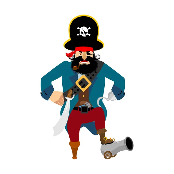 Pirate en colère. mal de flibustier. Buccaneer agressif. Vector illu — Image vectorielle