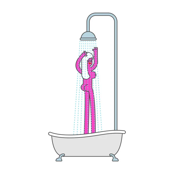 Ванна с душем и девушка. Женщина из ванной. Векторная иллюстрация — стоковый вектор
