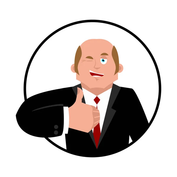 Homme d’affaires pouces vers le haut. Clins de œil Boss emoji. hommes d’affaires gais. — Image vectorielle